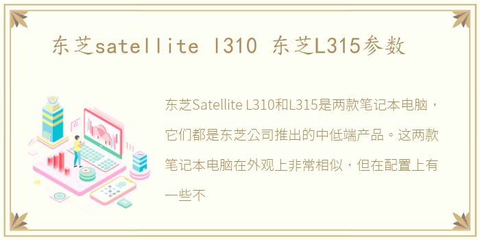 东芝satellite l310 东芝L315参数