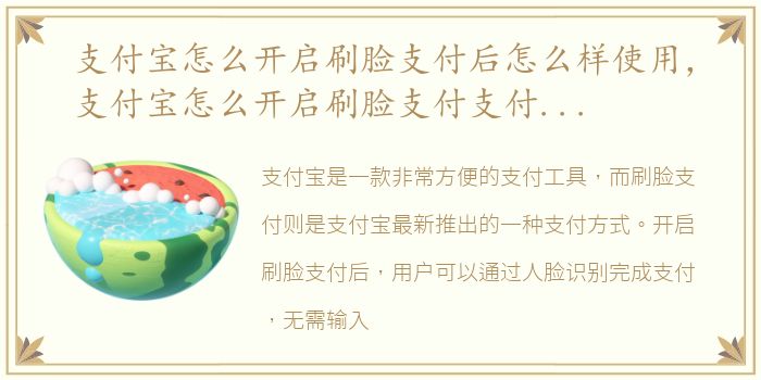 支付宝怎么开启刷脸支付后怎么样使用，支付宝怎么开启刷脸支付支付宝开启刷脸支付方法【教程】