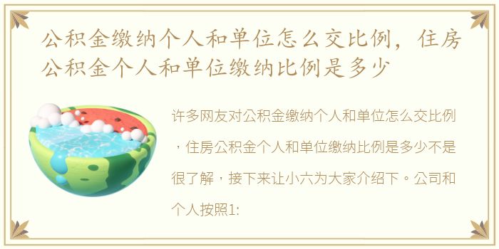 公积金缴纳个人和单位怎么交比例，住房公积金个人和单位缴纳比例是多少