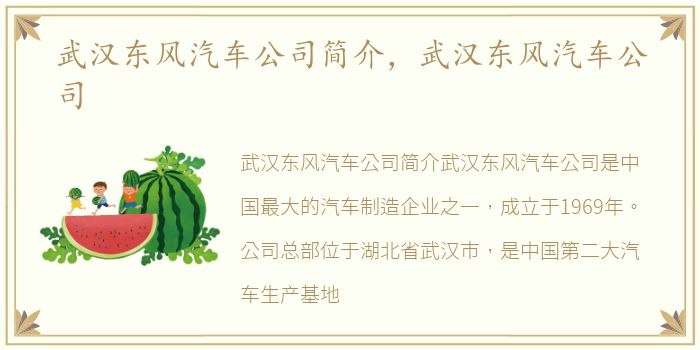 武汉东风汽车公司简介，武汉东风汽车公司