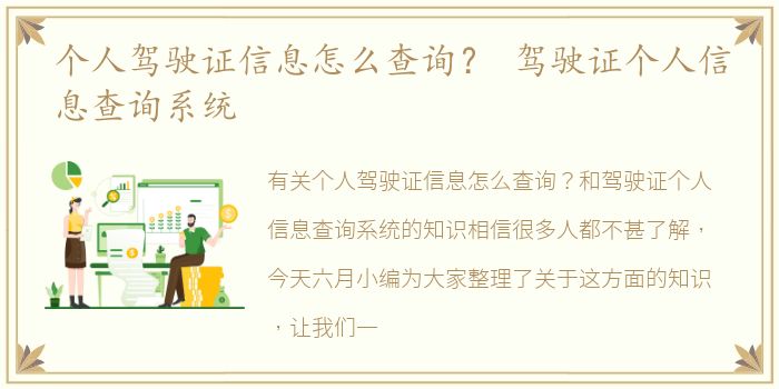 个人驾驶证信息怎么查询？ 驾驶证个人信息查询系统