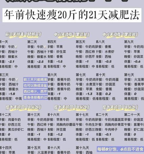 21天减肥法食谱表格 21天减肥法食谱图