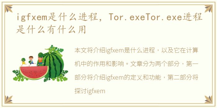 igfxem是什么进程，Tor.exeTor.exe进程是什么有什么用