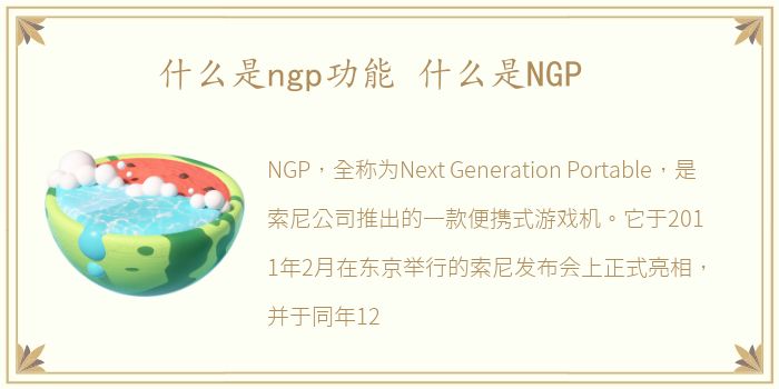 什么是ngp功能 什么是NGP