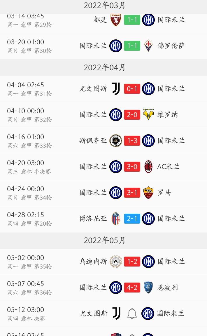 意甲国米赛程？ 国米赛程