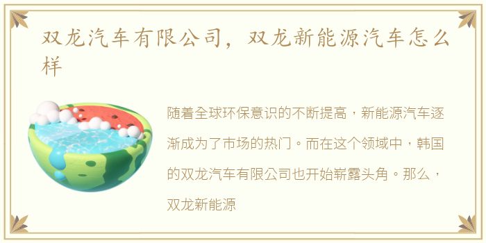 双龙汽车有限公司，双龙新能源汽车怎么样