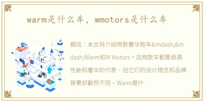 warm是什么车，wmotors是什么车