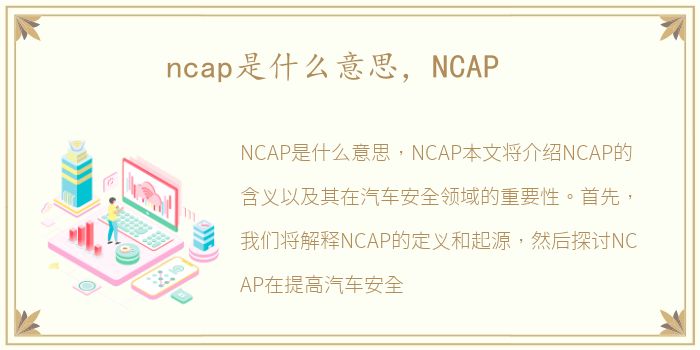 ncap是什么意思，NCAP