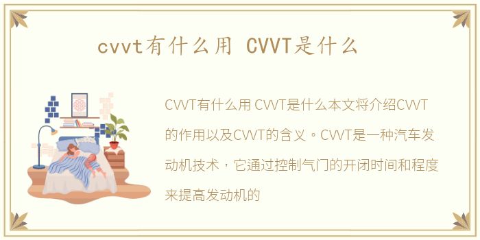 cvvt有什么用 CVVT是什么