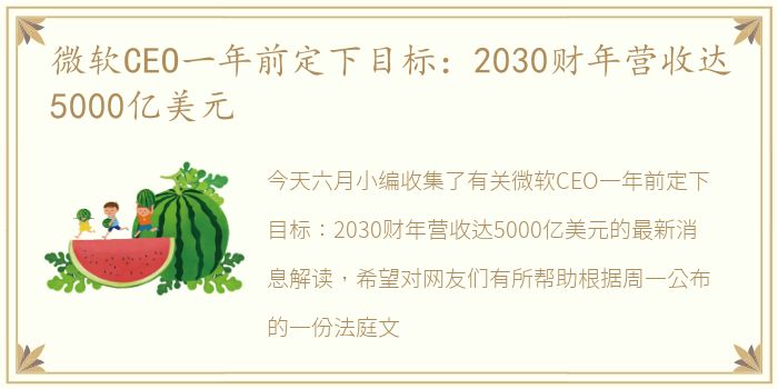 微软CEO一年前定下目标：2030财年营收达5000亿美元