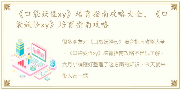 《口袋妖怪xy》培育指南攻略大全，《口袋妖怪xy》培育指南攻略