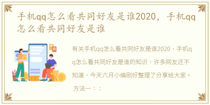 手机qq怎么看共同好友是谁2020，手机qq怎么看共同好友是谁