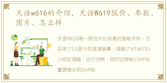 天语w616的介绍，天语W619报价、参数、图片、怎么样