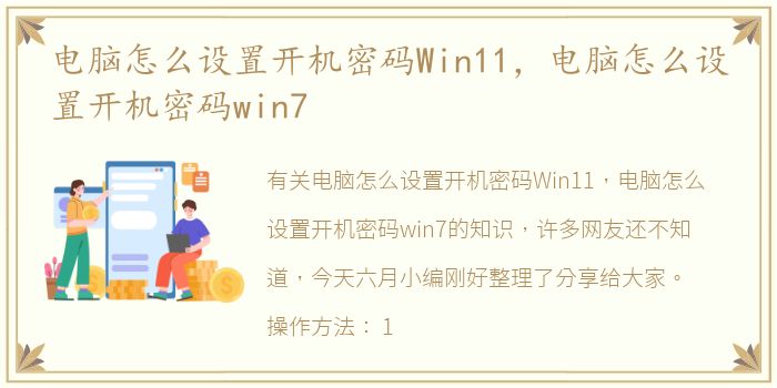 电脑怎么设置开机密码Win11，电脑怎么设置开机密码win7