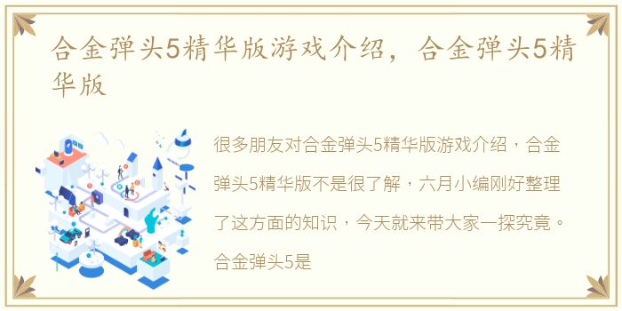 合金弹头5精华版游戏介绍，合金弹头5精华版