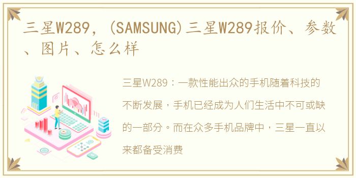 三星W289，(SAMSUNG)三星W289报价、参数、图片、怎么样