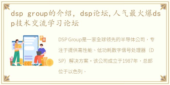 dsp group的介绍，dsp论坛,人气最火爆dsp技术交流学习论坛