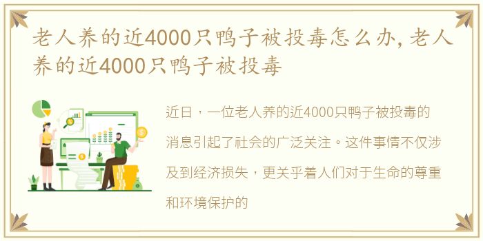 老人养的近4000只鸭子被投毒怎么办,老人养的近4000只鸭子被投毒