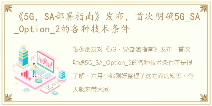 《5G，SA部署指南》发布，首次明确5G_SA_Option_2的各种技术条件