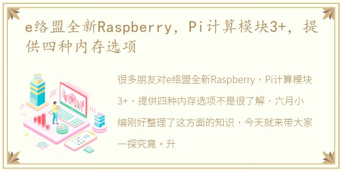 e络盟全新Raspberry，Pi计算模块3+，提供四种内存选项