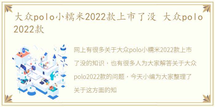 大众polo小糯米2022款上市了没 大众polo2022款