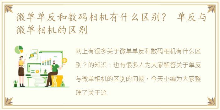 微单单反和数码相机有什么区别？ 单反与微单相机的区别