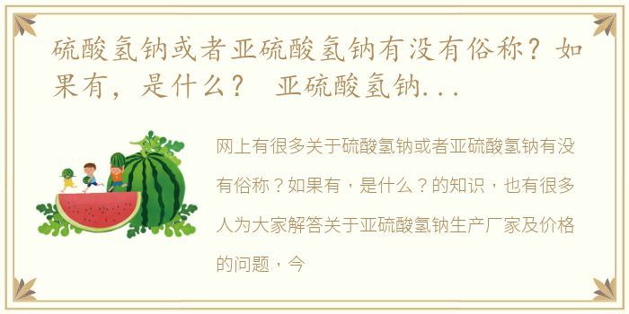 硫酸氢钠或者亚硫酸氢钠有没有俗称？如果有，是什么？ 亚硫酸氢钠生产厂家及价格