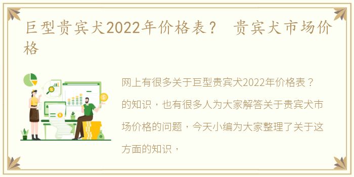 巨型贵宾犬2022年价格表？ 贵宾犬市场价格