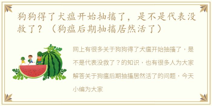 狗狗得了犬瘟开始抽搐了，是不是代表没救了？（狗瘟后期抽搐居然活了）