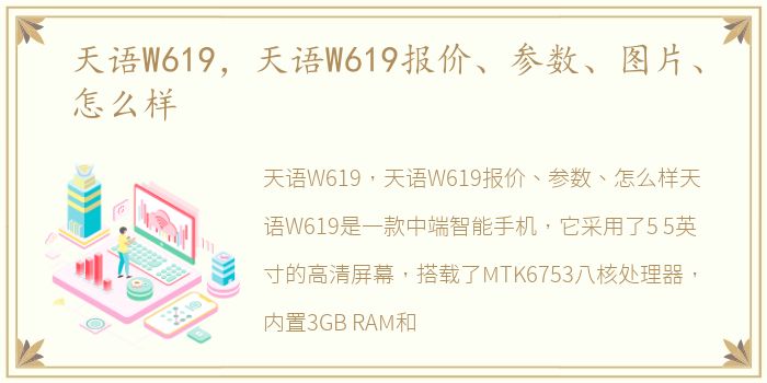 天语W619，天语W619报价、参数、图片、怎么样