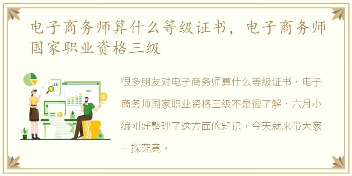 电子商务师算什么等级证书，电子商务师国家职业资格三级