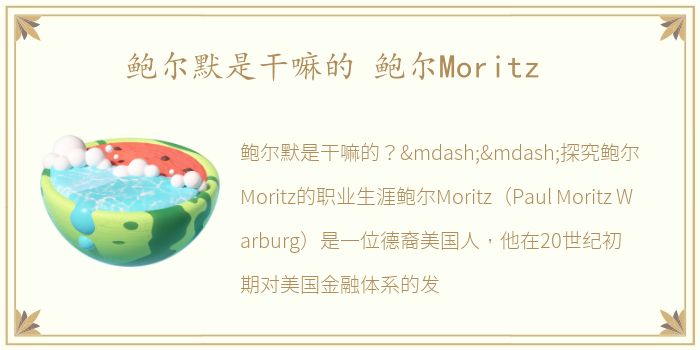 鲍尔默是干嘛的 鲍尔Moritz