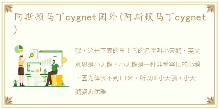 阿斯顿马丁cygnet国外(阿斯顿马丁cygnet)