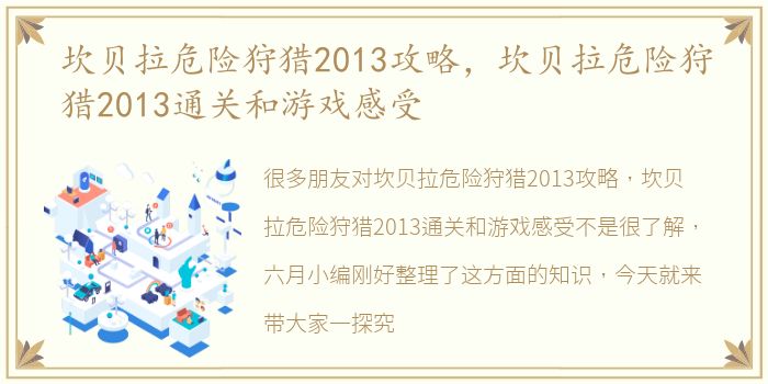 坎贝拉危险狩猎2013攻略，坎贝拉危险狩猎2013通关和游戏感受