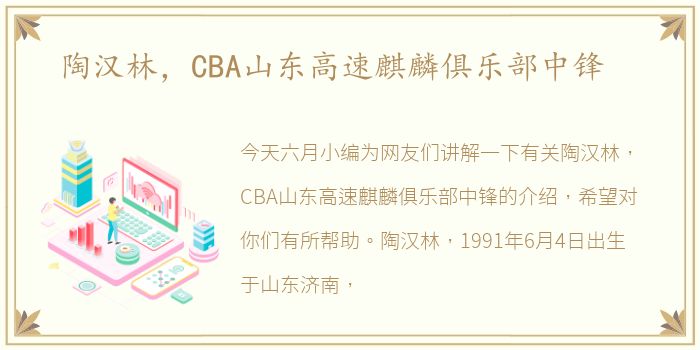 陶汉林，CBA山东高速麒麟俱乐部中锋