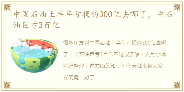 中国石油上半年亏损的300亿去哪了，中石油巨亏3百亿