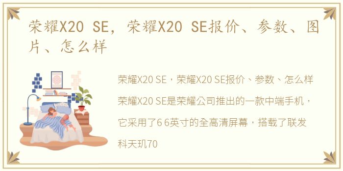 荣耀X20 SE，荣耀X20 SE报价、参数、图片、怎么样