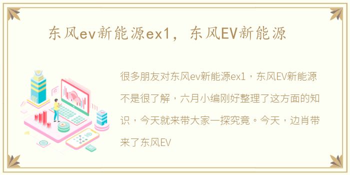 东风ev新能源ex1，东风EV新能源