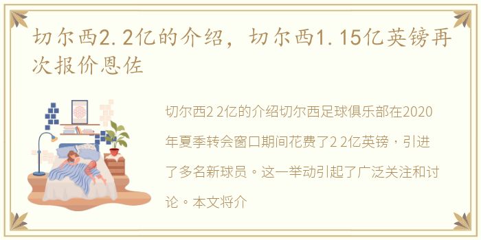 切尔西2.2亿的介绍，切尔西1.15亿英镑再次报价恩佐